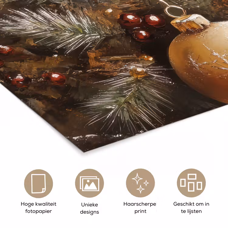 Kerst - Kerstballen - Beige - Goud poster papier klein -closeup_NL