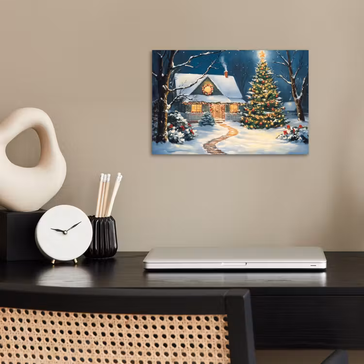 Kerst - Kerstboom - Winter - Huis - Sneeuw poster papier klein -sfeer1
