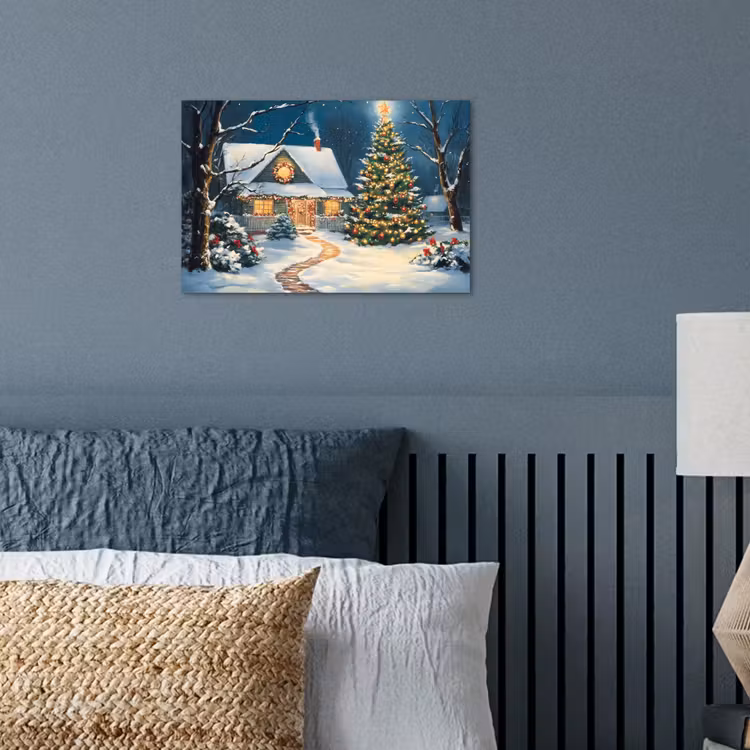 Kerst - Kerstboom - Winter - Huis - Sneeuw poster papier klein -sfeer2