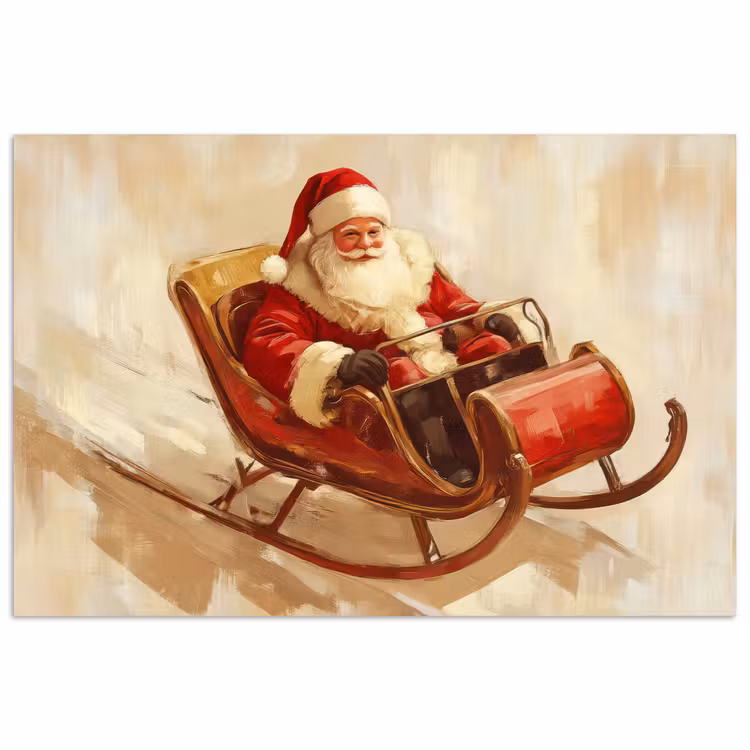 Kerst - Slee - Kerstman poster papier klein -3d