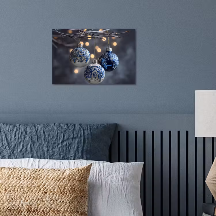 Kerstbal - Versierd - Blauw poster papier klein -sfeer2