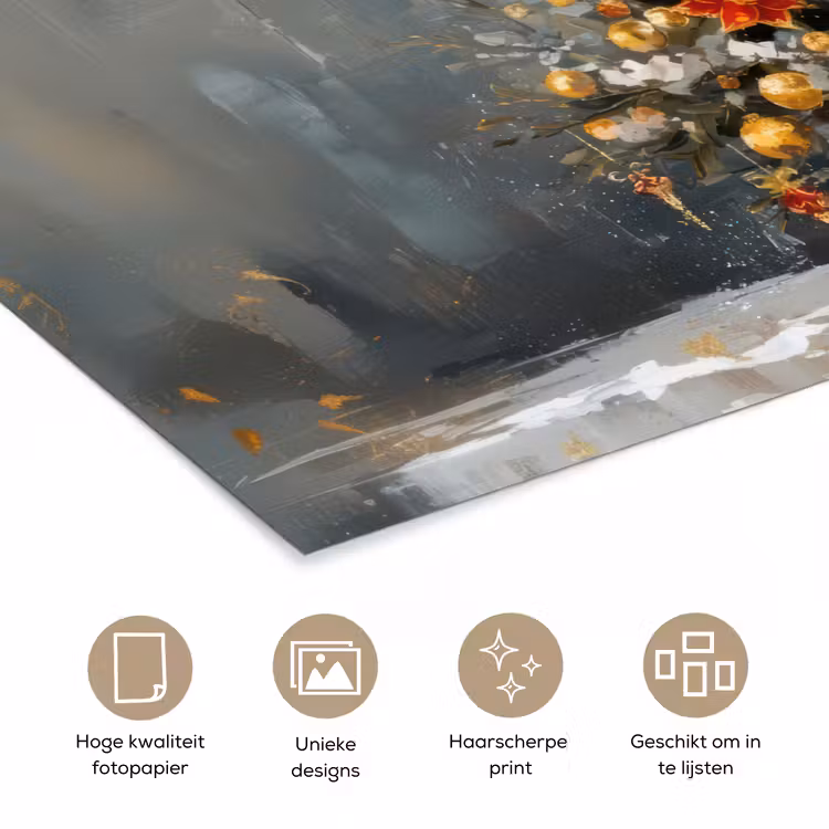 Kerstboom - Cadeaus - Rood - Goud poster papier klein -closeup_NL