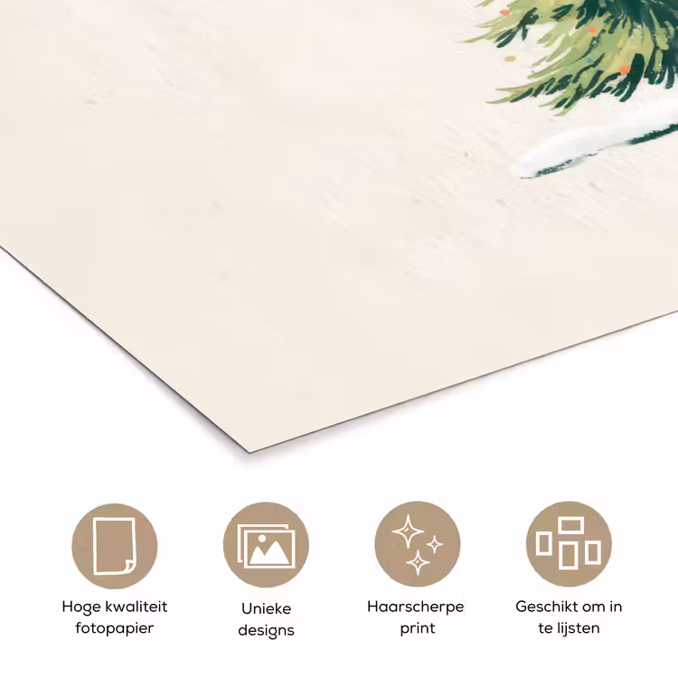 Kerstboom - Illustratie - Ster - Sneeuw poster papier klein -closeup_NL