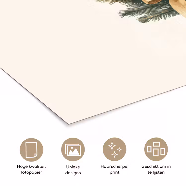 Kerstboom - Kerst - Merry Christmas - Beige poster papier klein -closeup_NL