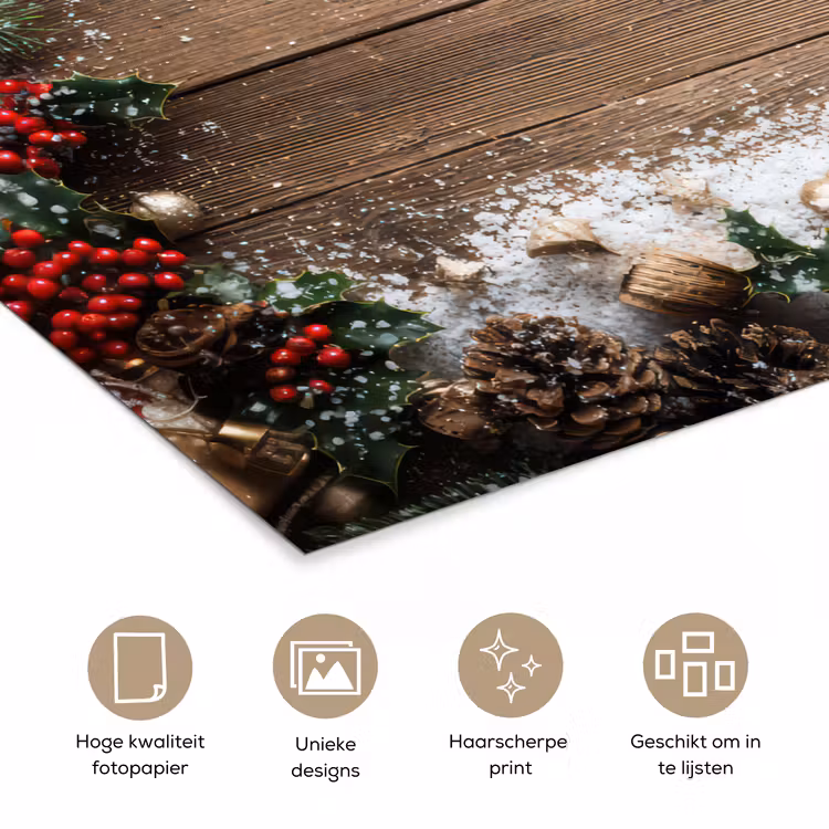Kerstdecoratie - Geschenken - Hout - Veelkleurig poster papier klein -closeup_NL