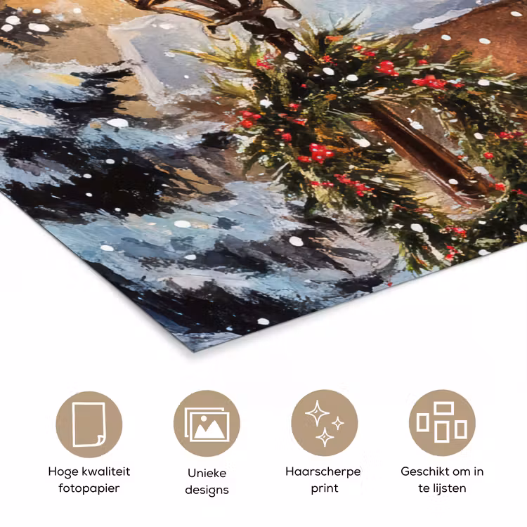 Kerstdorp - Huizen - Sneeuw - Kerst poster papier klein -closeup_NL