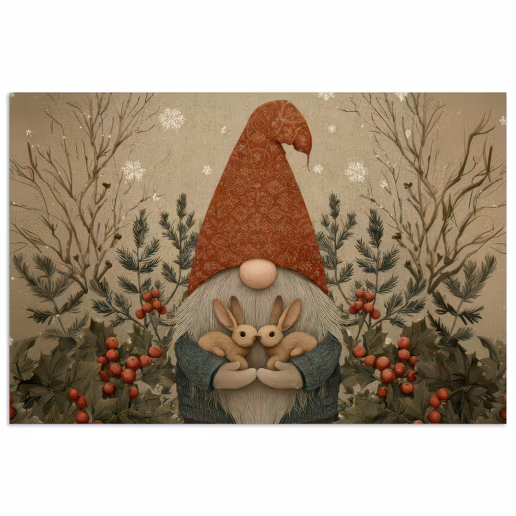 Kerstgnome - Konijntjes - Kleurrijk poster papier klein -3d