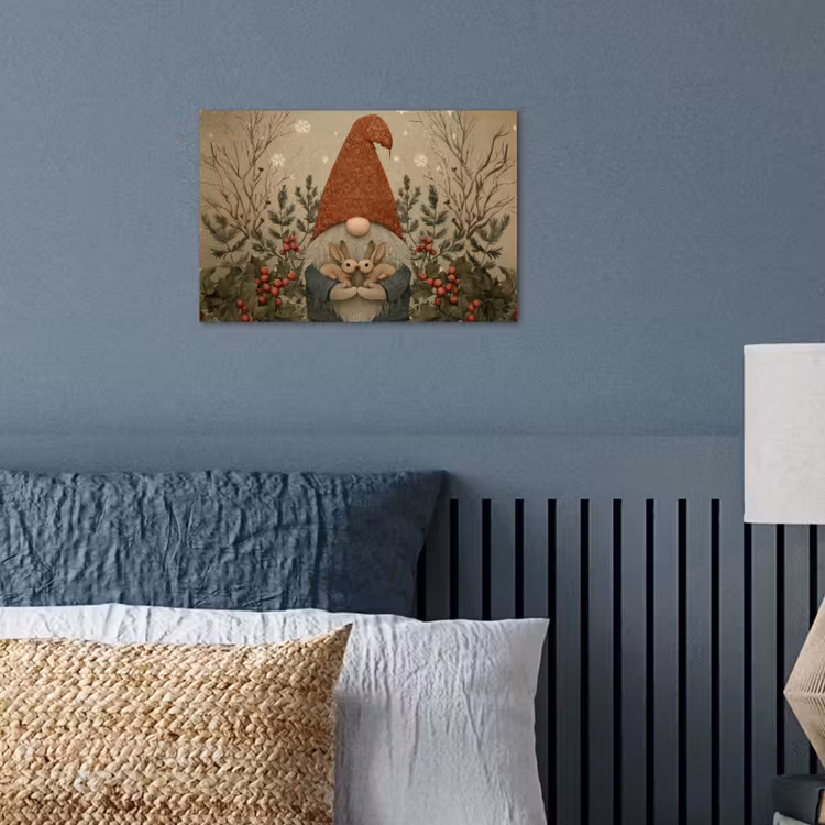 Kerstgnome - Konijntjes - Kleurrijk poster papier klein -sfeer2