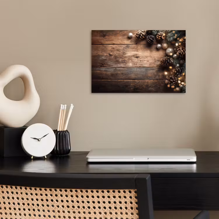 Kersthoekdecoratie - Dennenappels - Lichtjes poster papier klein -sfeer1
