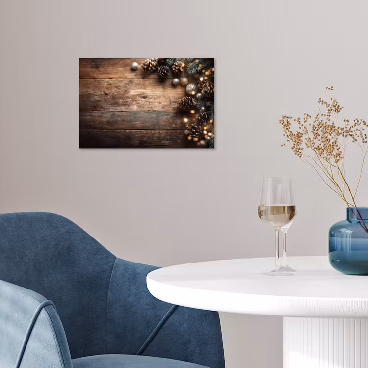 Kersthoekdecoratie - Dennenappels - Lichtjes poster papier klein -sfeer3