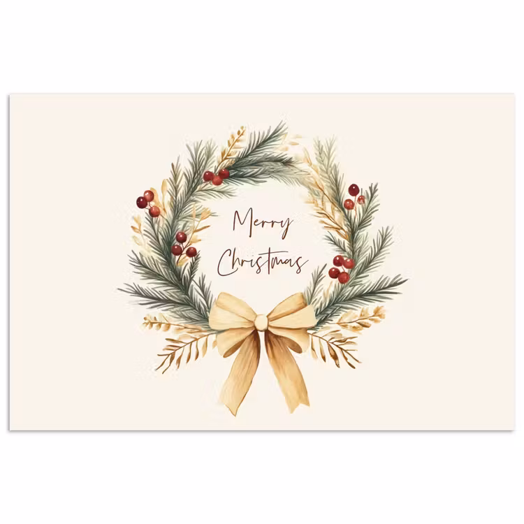 Kerstkrans - Kerst - Goud - Beige poster papier klein -3d