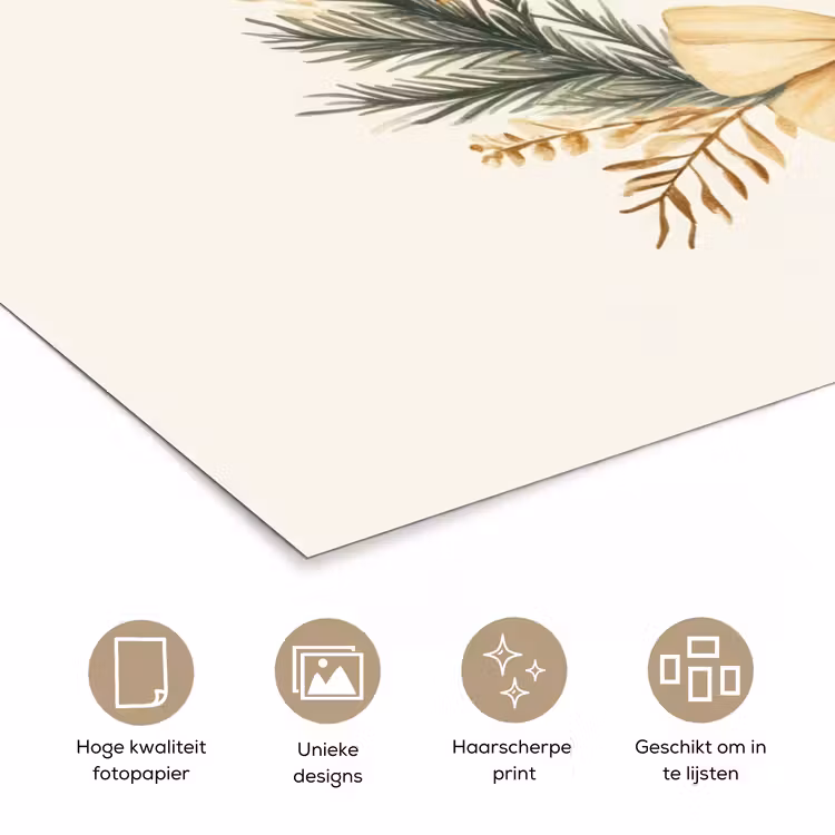 Kerstkrans - Kerst - Goud - Beige poster papier klein -closeup_NL