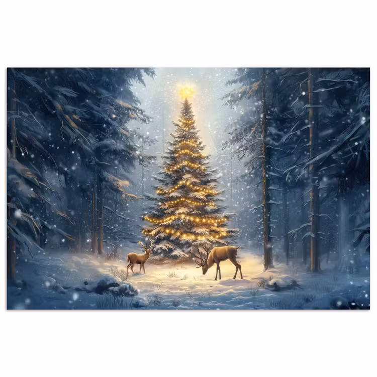Kerstlicht - Woud - Hert - Donker poster papier klein -3d