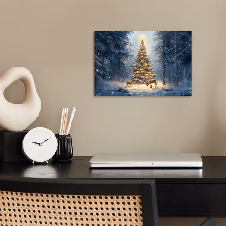 Kerstlicht - Woud - Hert - Donker poster papier klein -sfeer1