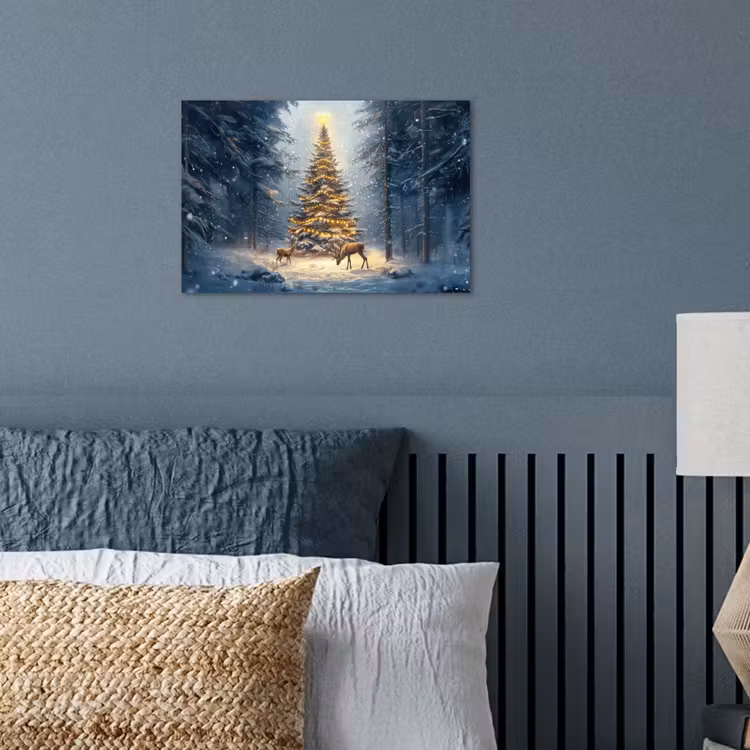 Kerstlicht - Woud - Hert - Donker poster papier klein -sfeer2