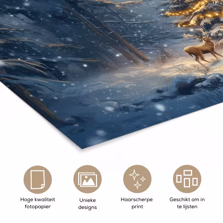 Kerstlicht - Woud - Hert - Donker poster papier klein -closeup_NL