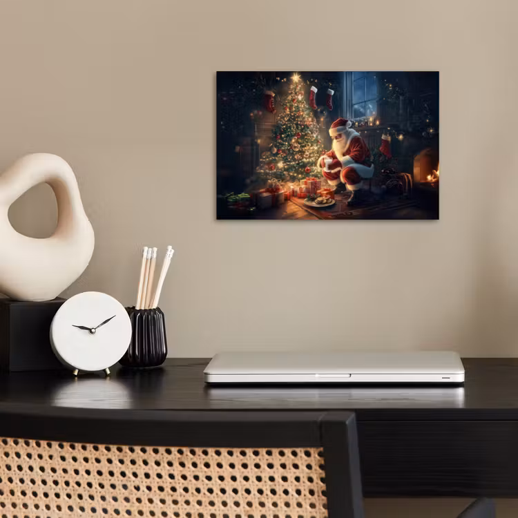 Kerstman - Haard - Donker poster papier klein -sfeer1