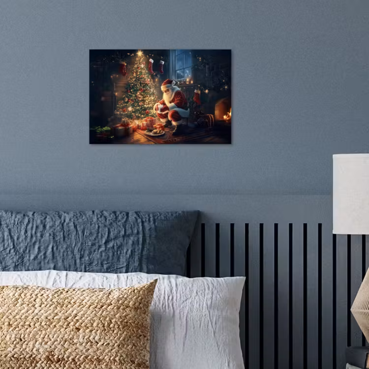 Kerstman - Haard - Donker poster papier klein -sfeer2