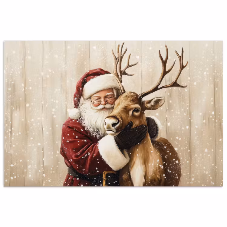 Kerstman - Rendier - Sneeuw - Kleurrijk poster papier klein -3d