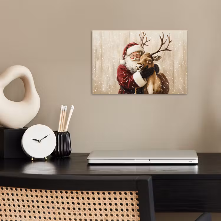 Kerstman - Rendier - Sneeuw - Kleurrijk poster papier klein -sfeer1