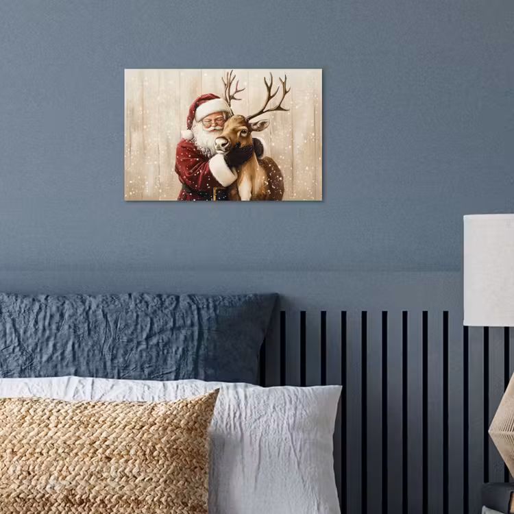 Kerstman - Rendier - Sneeuw - Kleurrijk poster papier klein -sfeer2