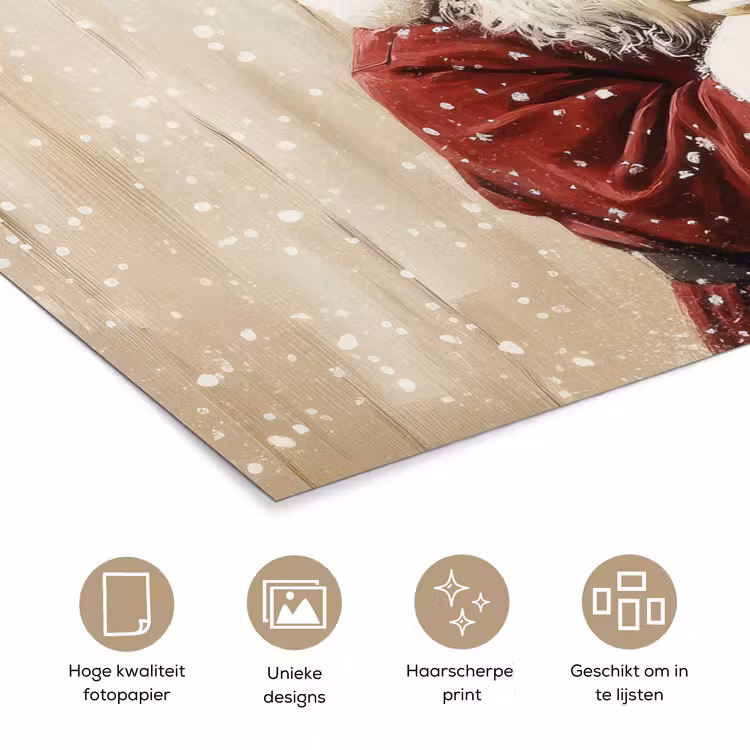Kerstman - Rendier - Sneeuw - Kleurrijk poster papier klein -closeup_NL