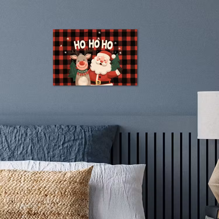 Kerstman - Rendier - Tekst - Rood - Zwart poster papier klein -sfeer2