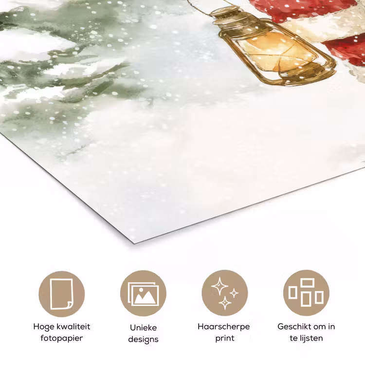Kerstman- Winter - Sneeuw - Wit - Rood poster papier klein -closeup_NL