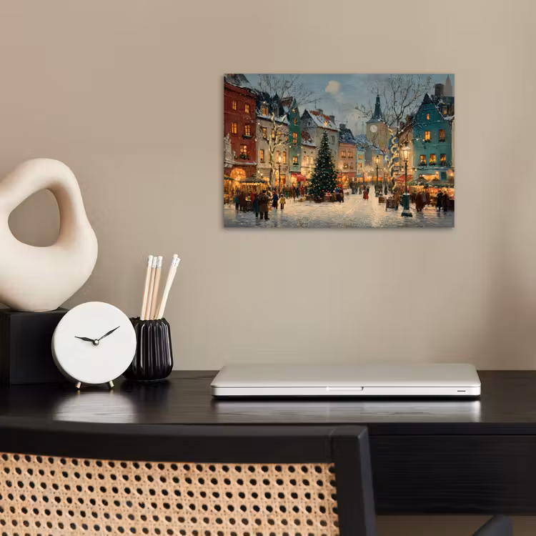 Kerstsfeer - Stadsplein - Kleurrijk poster papier klein -sfeer1