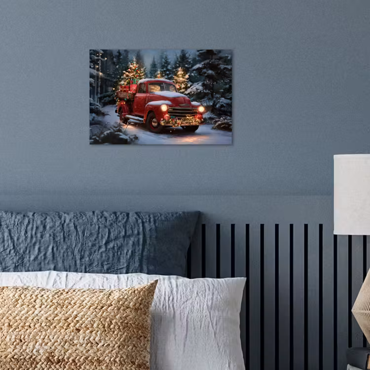 Kersttruck - Sneeuwbos - Rood poster papier klein -sfeer2