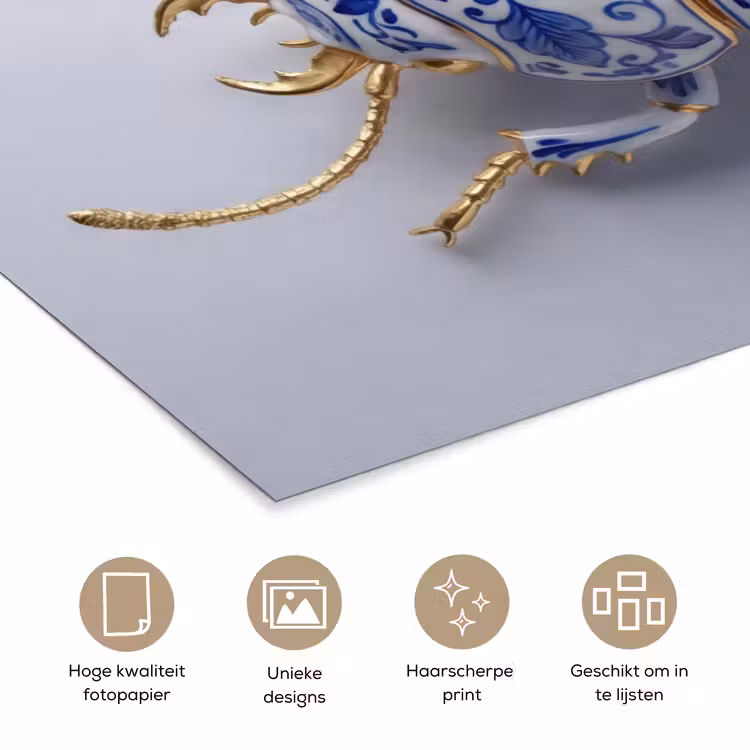 Kever - Delfts - Blauw - Goud poster papier klein -closeup_NL
