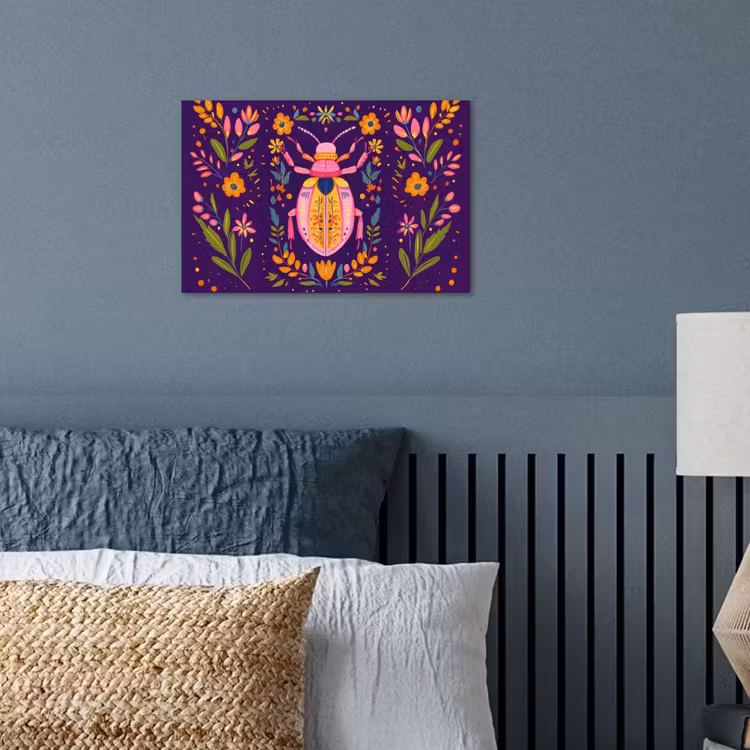 Kever - Felgekleurd - Bloemen - Bladeren poster papier klein -sfeer2