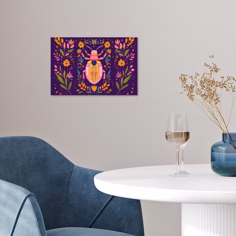 Kever - Felgekleurd - Bloemen - Bladeren poster papier klein -sfeer3