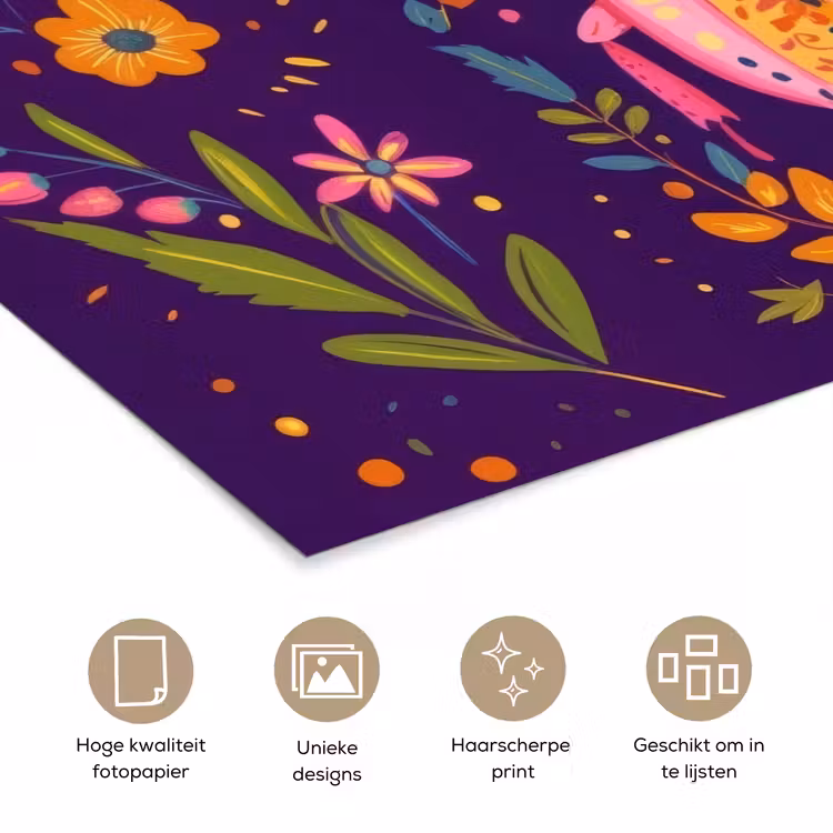 Kever - Felgekleurd - Bloemen - Bladeren poster papier klein -closeup_NL