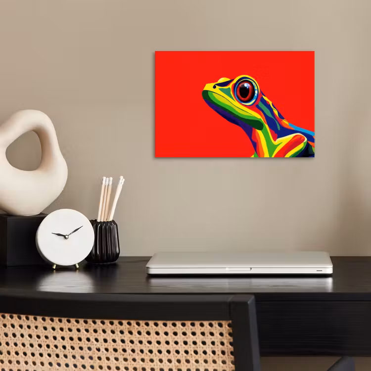 Kikker - Kleurrijk - Strepen - Ogen poster papier klein -sfeer1