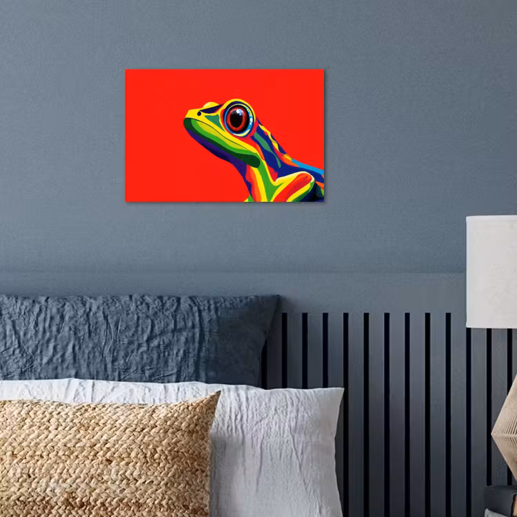 Kikker - Kleurrijk - Strepen - Ogen poster papier klein -sfeer2