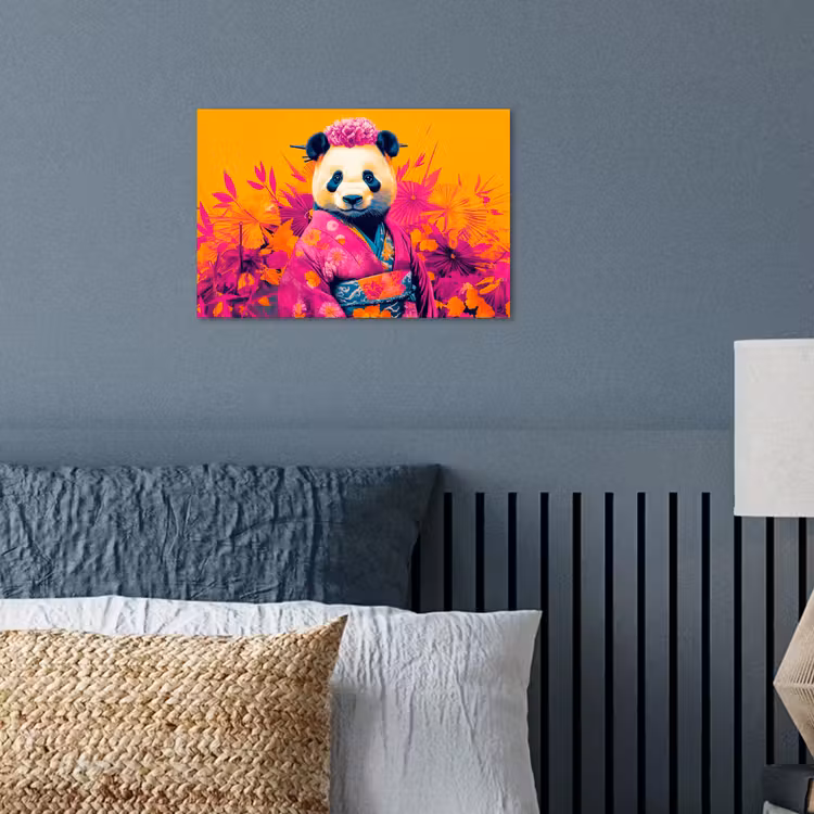 Kimono - Roze - Panda - Bloemenkroon poster papier klein -sfeer2