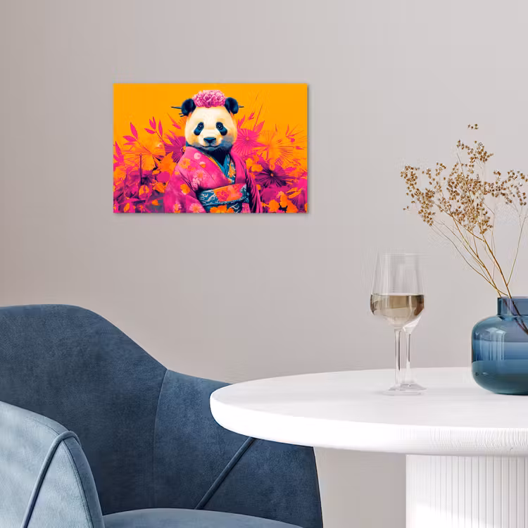 Kimono - Roze - Panda - Bloemenkroon poster papier klein -sfeer3