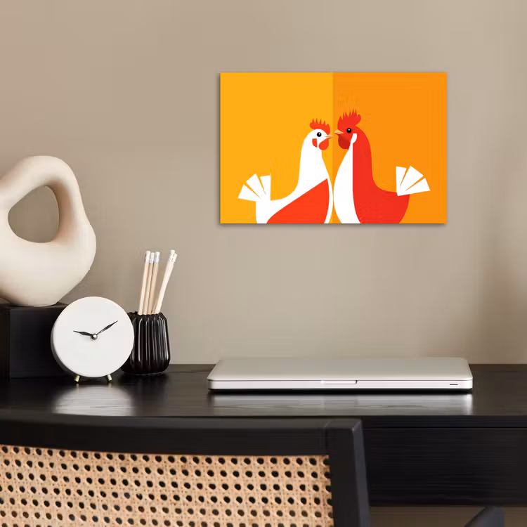 Kippen - Oranje - Vlakken poster papier klein -sfeer1
