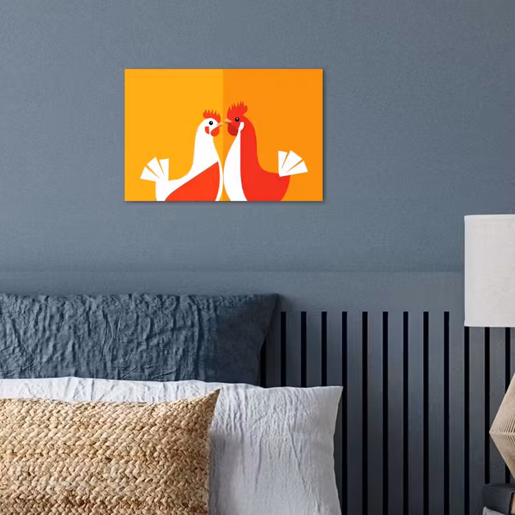 Kippen - Oranje - Vlakken poster papier klein -sfeer2