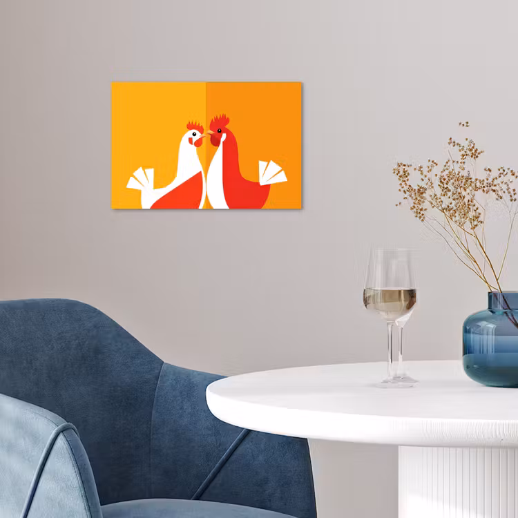 Kippen - Oranje - Vlakken poster papier klein -sfeer3