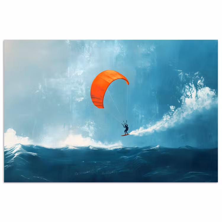 Kitesurfer - Oranje - Zee - Lucht poster papier klein -3d