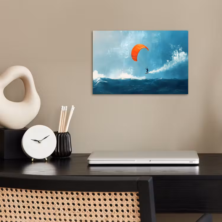 Kitesurfer - Oranje - Zee - Lucht poster papier klein -sfeer1