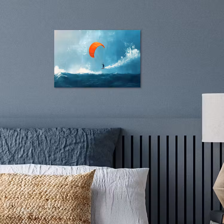 Kitesurfer - Oranje - Zee - Lucht poster papier klein -sfeer2