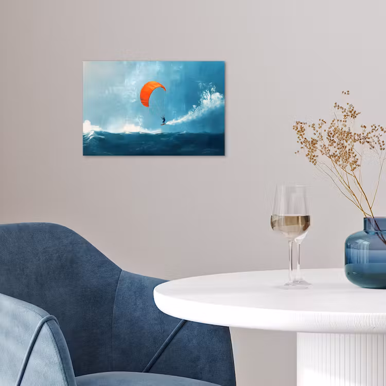Kitesurfer - Oranje - Zee - Lucht poster papier klein -sfeer3