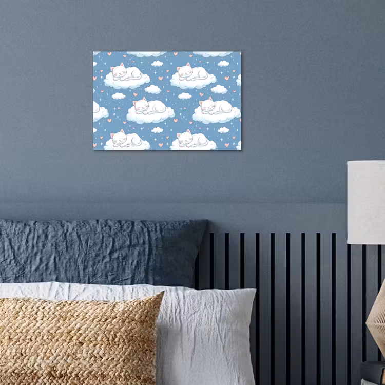 Kitten - Wolken - Blauw poster papier klein 62 -sfeer2