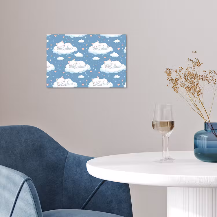 Kitten - Wolken - Blauw poster papier klein 62 -sfeer3