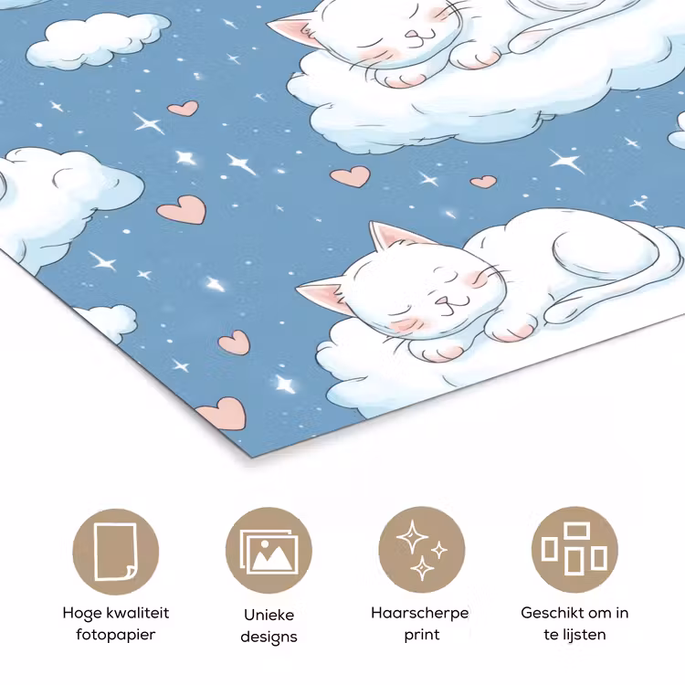 Kitten - Wolken - Blauw poster papier klein 62 -closeup_NL
