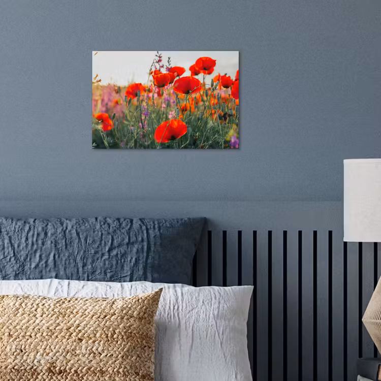 Klaproos - Bloemen - Rood - Paars - Weide poster papier klein -sfeer2