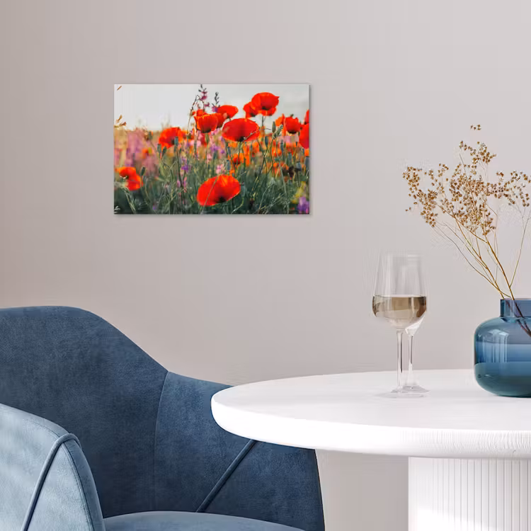 Klaproos - Bloemen - Rood - Paars - Weide poster papier klein -sfeer3